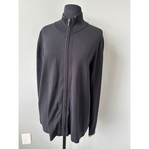 Express‎ Men's Full Zip Cardigan Sweater Mock Neck Knitwear Black Tan Trim